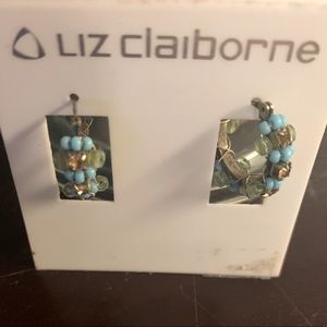 Liz Claiborne Beaded and Stone Hoop Earrings